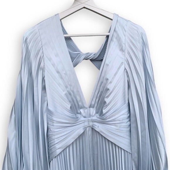 Acler Dress US 4 Palms Pleated Satin Midi Dress Light Blue AU 8 - Picture 6 of 15